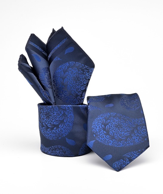 Луксозна синя вратовръзка на пейсли елементи