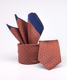 Луксозна широка вратовръзка оранжево златисто на звезди