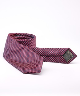 Тъмно синя стилна вратовръзка на червени ромбоиди и сини точки