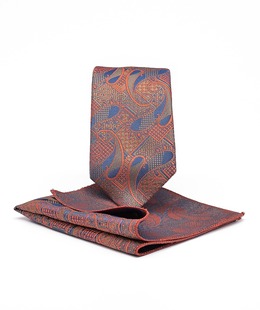 Златиста стилна вратовръзка на оранжеви пейсли елементи