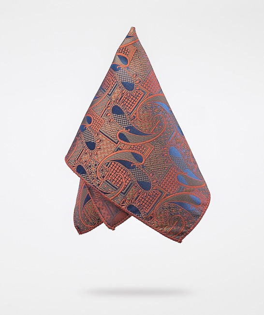 Златиста стилна вратовръзка на оранжеви пейсли елементи