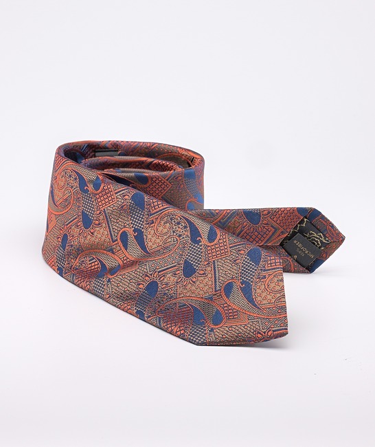 Златиста стилна вратовръзка на оранжеви пейсли елементи