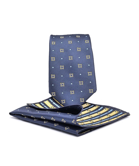 Елегантна мъжка вратовръзка на малки точки и жълти квадратчета
