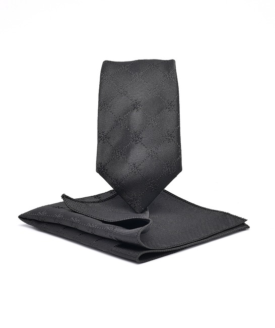 Изискана черна вратовръзка на снежинки с кърпичка