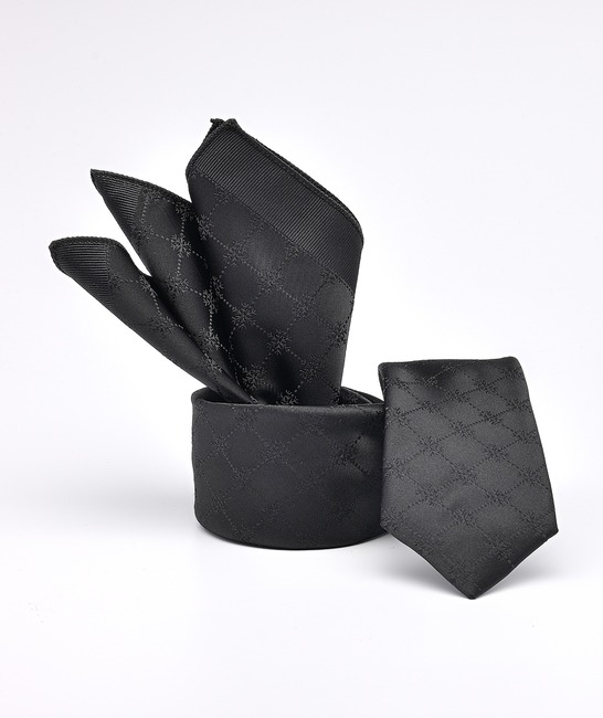 Изискана черна вратовръзка на снежинки с кърпичка
