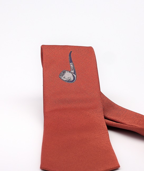 Мъжка широка оранжева вратовръзка с апликация лула
