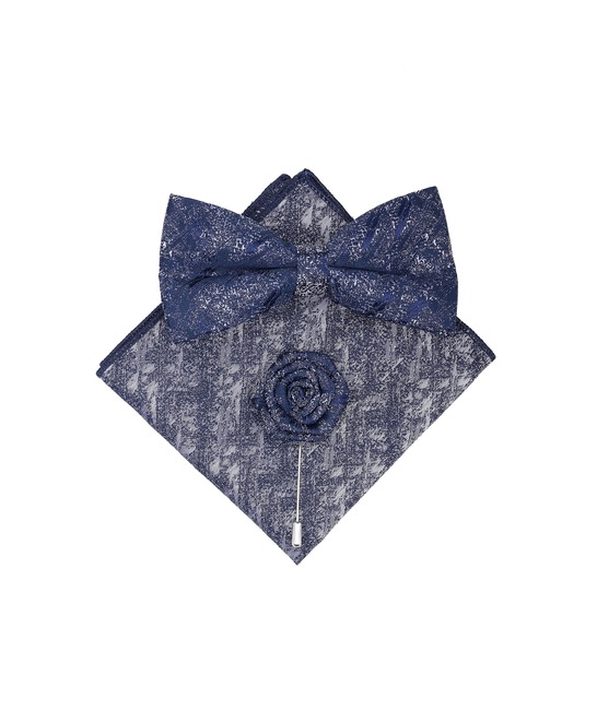 Комплект с папионка игла за ревер и кърпичка в синьо