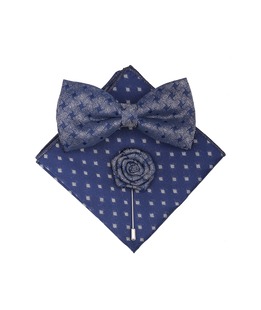 Комплект от три части с папионка в синьо и сиво