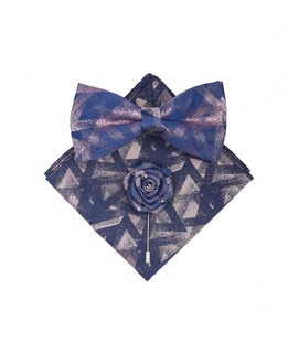 Розово със синьо мъжка стилна папионка от три части