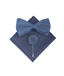 Стилна синя мъжка папионка на квадрати в комплетк