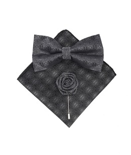 Мъжка папионка в сиво черно комплект с игла и кърпичка