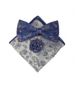 Елегантен комплект от три части с папионка в синьо