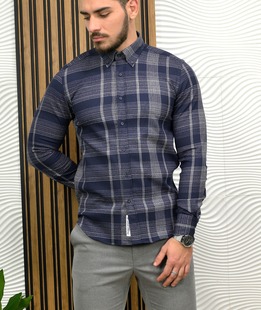 Тъмно синя Елегантна риза на бели раета