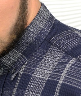 Тъмно синя Елегантна риза на бели раета