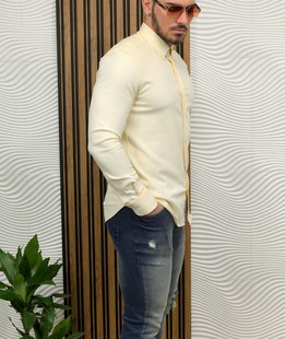 Стилна плътна мъжка риза в екрю