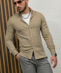 Стилна карирана плътна риза в жълто