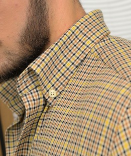 Стилна карирана плътна риза в жълто