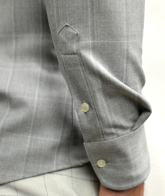 Елегантна плътна памучна мъжка риза в сиво каре