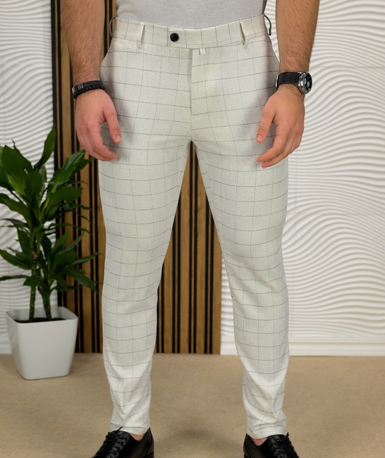 Бял мъжки кариран панталон