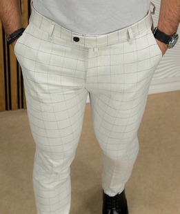 Бял мъжки кариран панталон