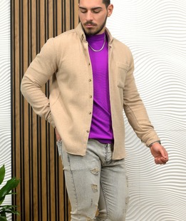 Бежова дебела риза с един джоб