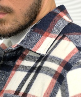 Мъжка риза flannel на каре с два джоба в синьо и кафяво
