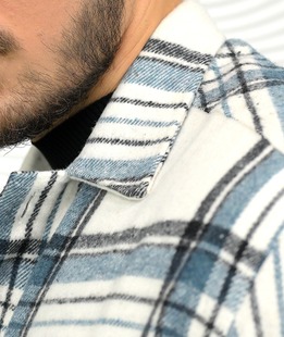 Бархетна мъжка карирана риза в петролено зелено