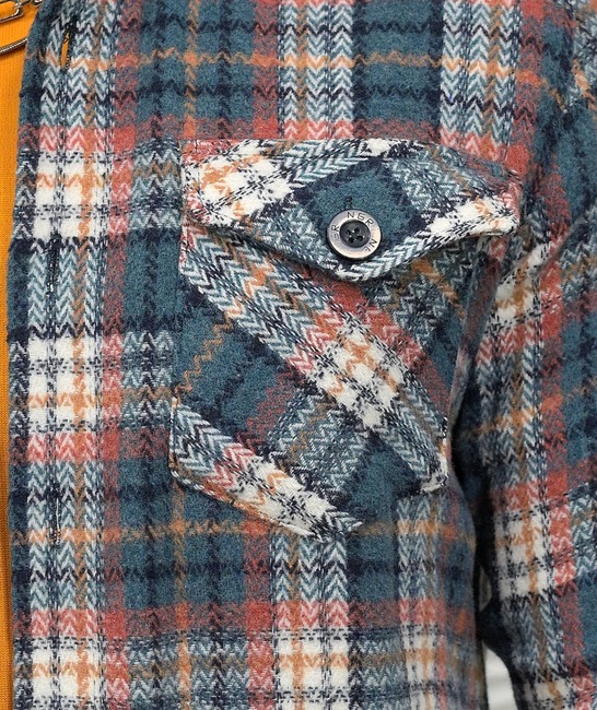 Зимна мъжка риза flannel в синьо зелено с джоб