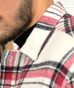 Мъжка полирана риза на каре в цвят вишна