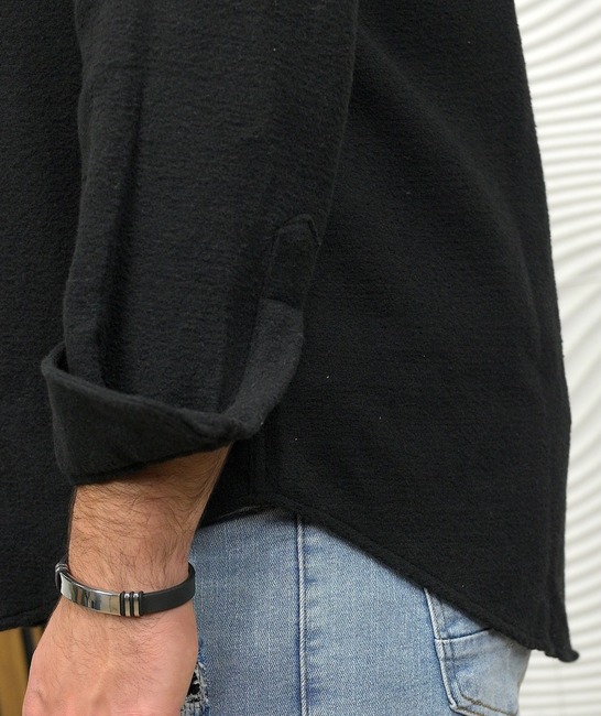 Черна зимна бархетна мъжка риза тип руно