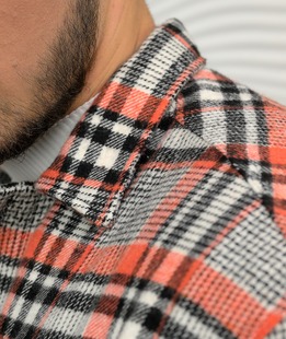 Бархетна мъжка карирана риза oversize в оранжево