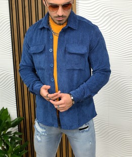 Джинсова мъжка риза в синьо с два джоба