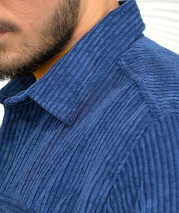 Джинсова мъжка риза в синьо с два джоба