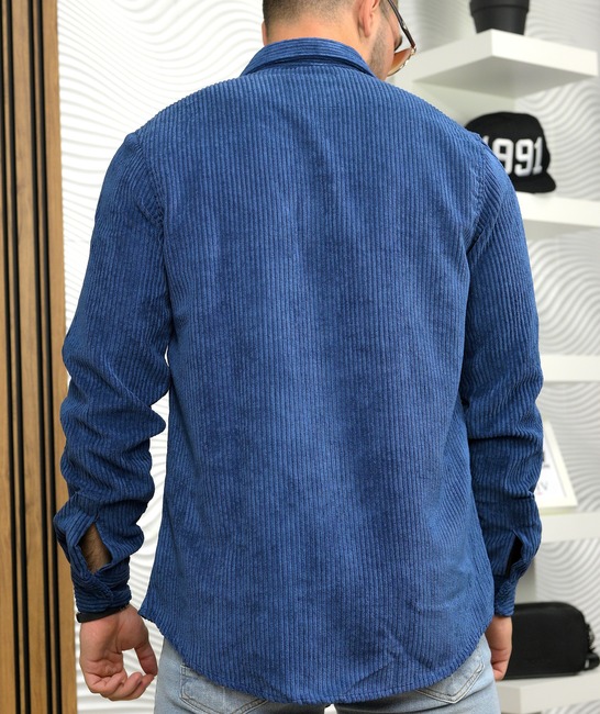 Джинсова мъжка риза в синьо с два джоба