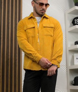 Мъжка стилна джинсова риза в цвят горчица