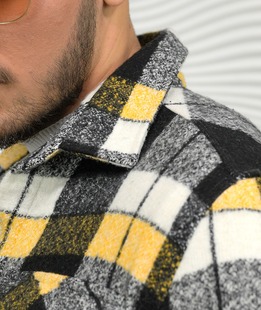 Плътна зимна риза на каре в жълто и черно мъжка