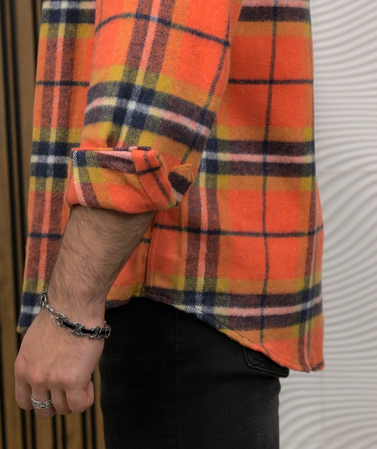 Зимна мъжка карирана риза oversize в оранжево