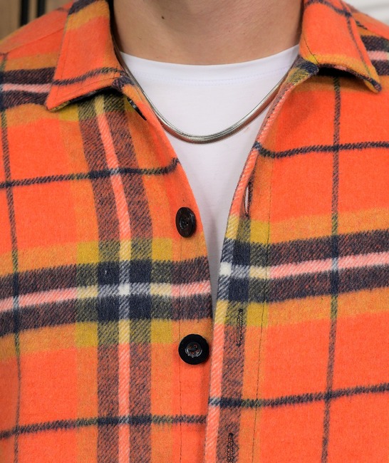Зимна мъжка карирана риза oversize в оранжево