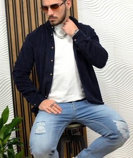 Тъмно синя джинсова риза  Slim Fit