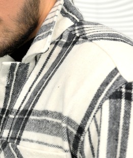 Бяла мъжка плътна карирана риза oversize