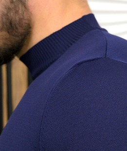 Тъмно синя блуза с къс ръкав тип боди с поло яка