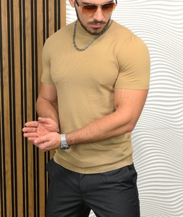 Бежова мъжка блуза с къс ръкав тип боди