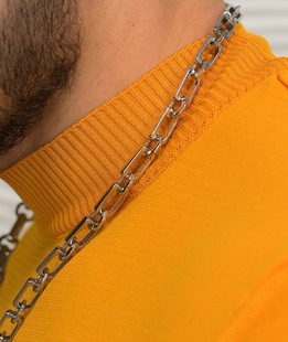 Мъжка блуза с къс ръкав в горчица с поло яка