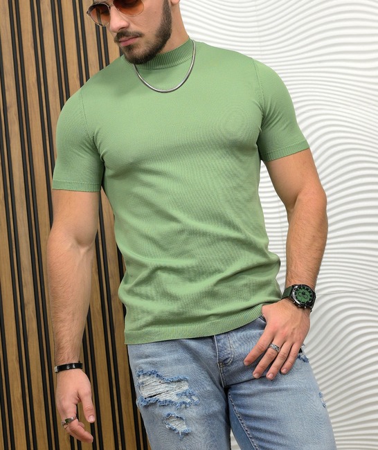 Зелена мъжка блуза с къс ръкав поло
