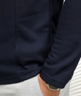 Тъмно синя памучна блуза с дълъг ръкав