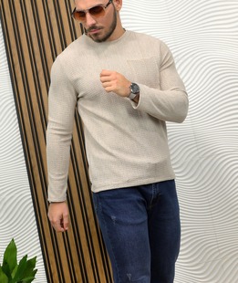 Изчистена бежова мъжка блуза с джоб