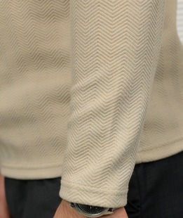 Плътна бежова блуза с дълъг ръкав Slim Fit