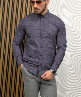 Елегантна риза в тъмно синьо на сиви и елементи 