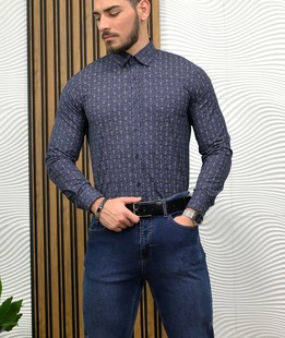 Тъмно синя риза на пейсли мотиви с дълъг ръкав