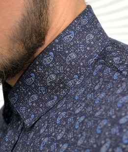 Тъмно синя риза на пейсли мотиви с дълъг ръкав